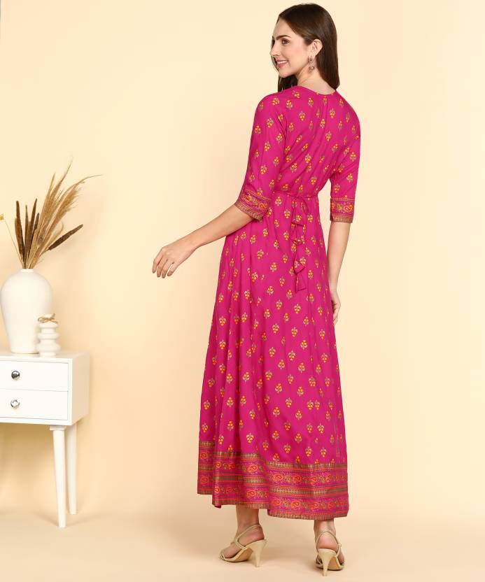 Rayon Printed Kurti for Women (Dark Ping, S)