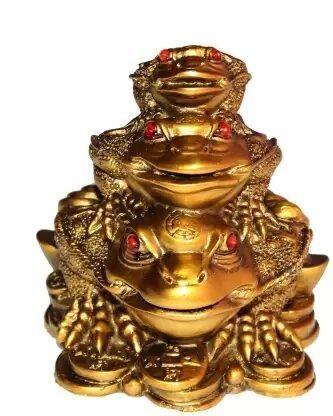 Triple Frog Family With Money Coin & Ingot for health Wealth Power & Prosperity - 10 cm