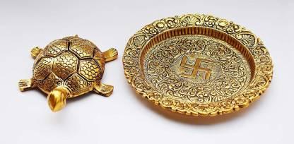 Tortoise on Glass Plate with Golden Border Vastu Yantra Showpiece