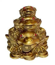 Triple Frog Family With Money Coin & Ingot for health Wealth Power & Prosperity - 10 cm