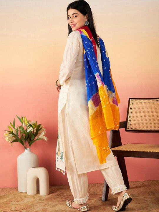 Ethnic Motifs Printed Pure Cotton Straight Kurta With Salwar & Dupatta