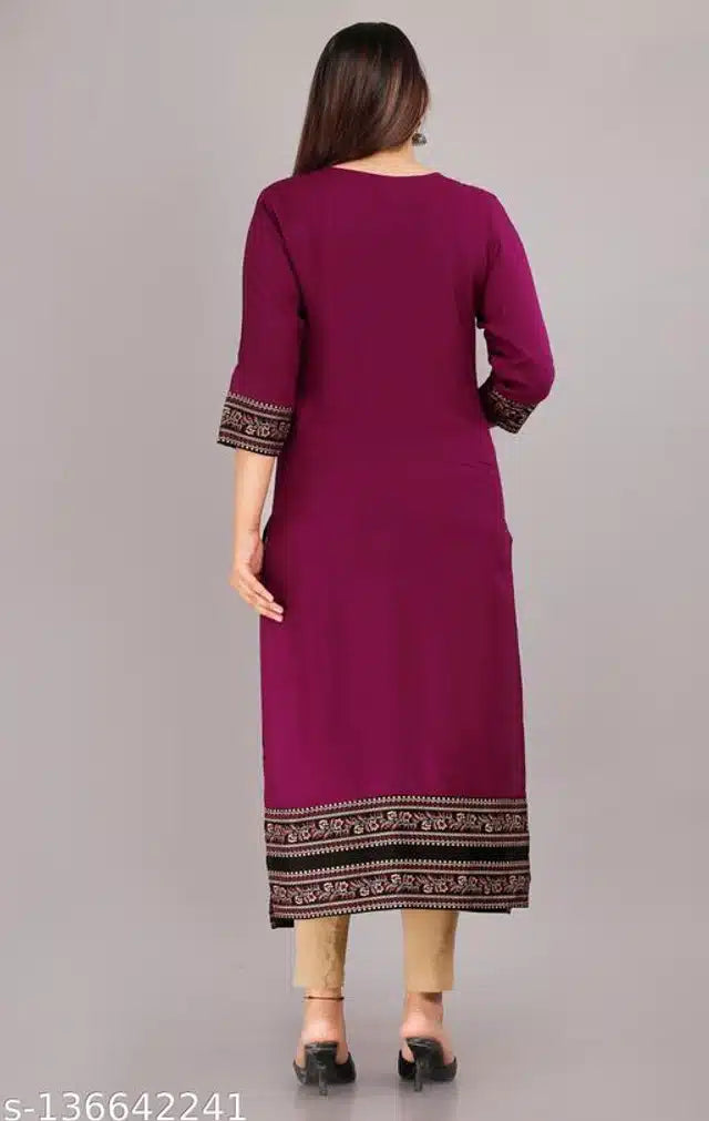 Rayon Embroidered Kurti for Women (Purple, XXS)