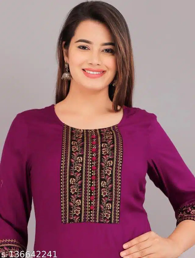 Rayon Embroidered Kurti for Women (Purple, XXS)