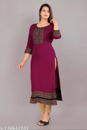 Rayon Embroidered Kurti for Women (Purple, XXS)