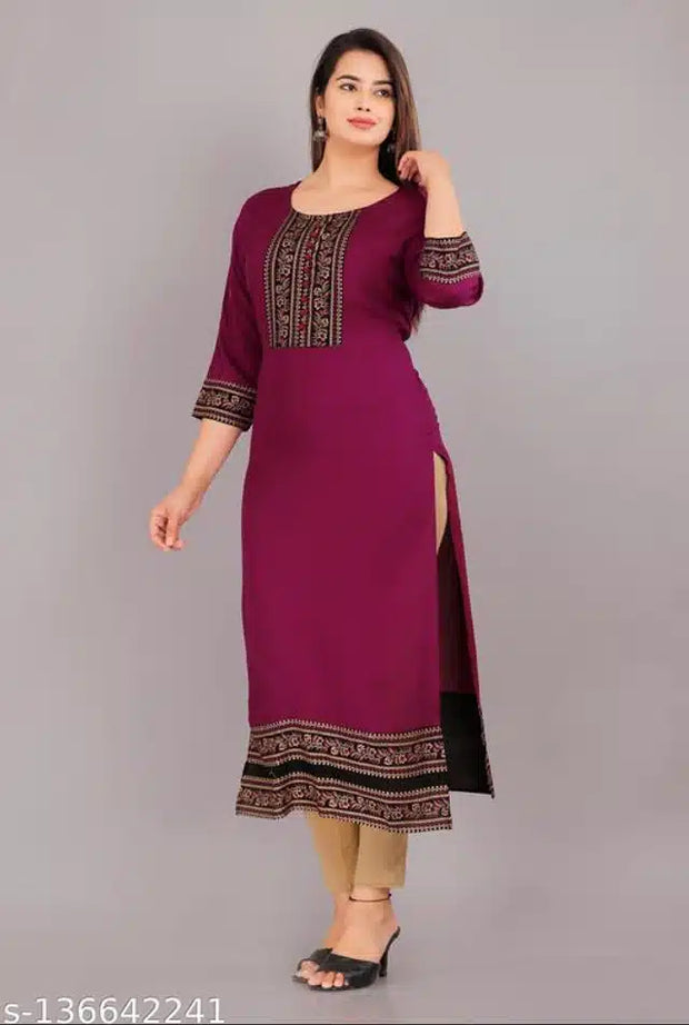 Rayon Embroidered Kurti for Women (Purple, XXS)