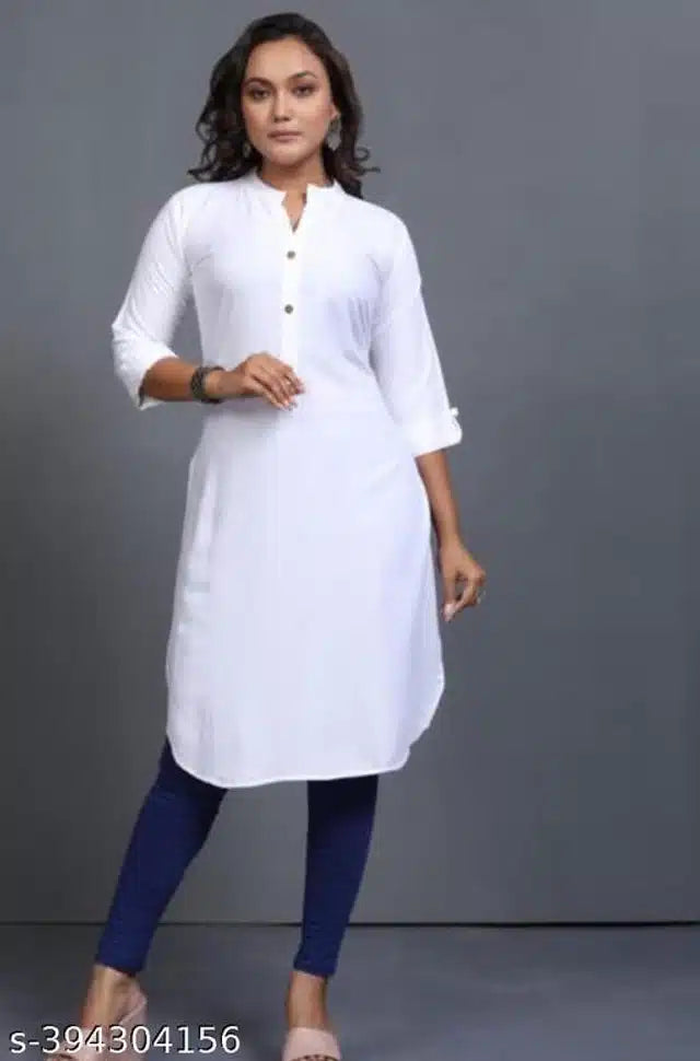 Rayon Solid Kurti for Women (White, S)